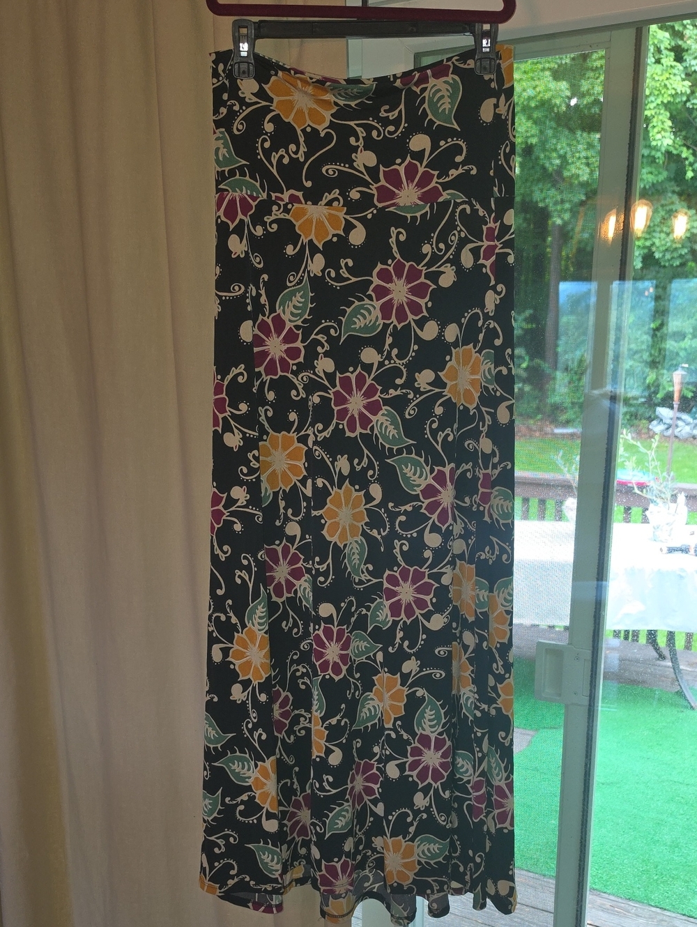 LuLaRoe Black Maxi Skirt with Yellow & Purple Amd White  Floral Print